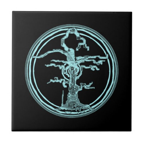 Old Withered Tree Teal Blue Ceramic Tile