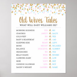 Old Wives Tales Baby Gender Reveal Game Poster