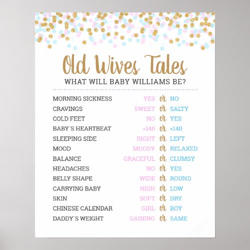 Old Wives Tales Baby Gender Reveal Game Poster