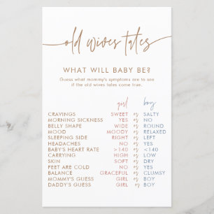 Old Wives Tales Card Boho Gender Reveal Game