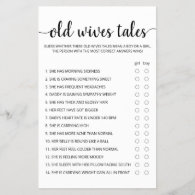 Old Wives Tales Game Baby Shower party game