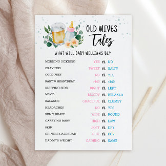 Old Wives Tales Gender Reveal Baby Shower Card