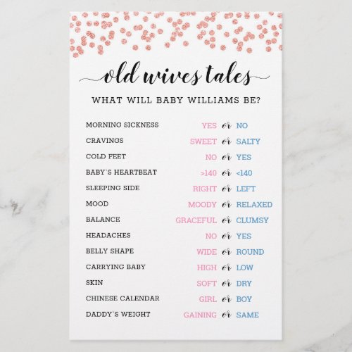 Old Wives Tales Gender Reveal Baby Shower Card