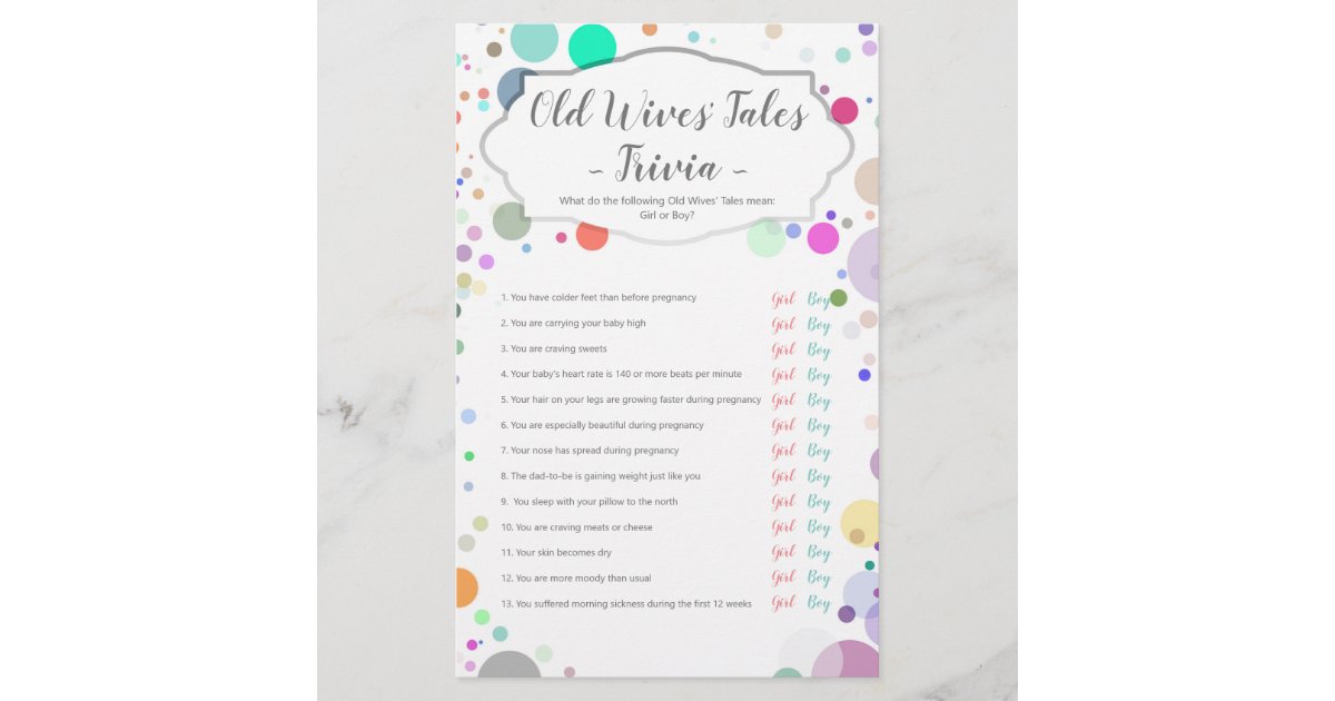 Old Wives Tales Gender Reveal Baby Shower Game Zazzle Com