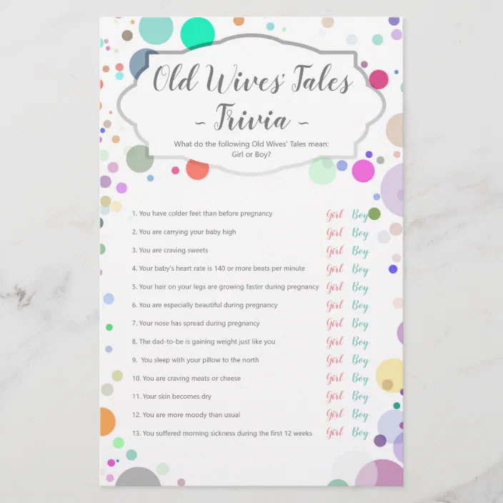 Old Wives Tales Gender Reveal Baby Shower Game Zazzle Com