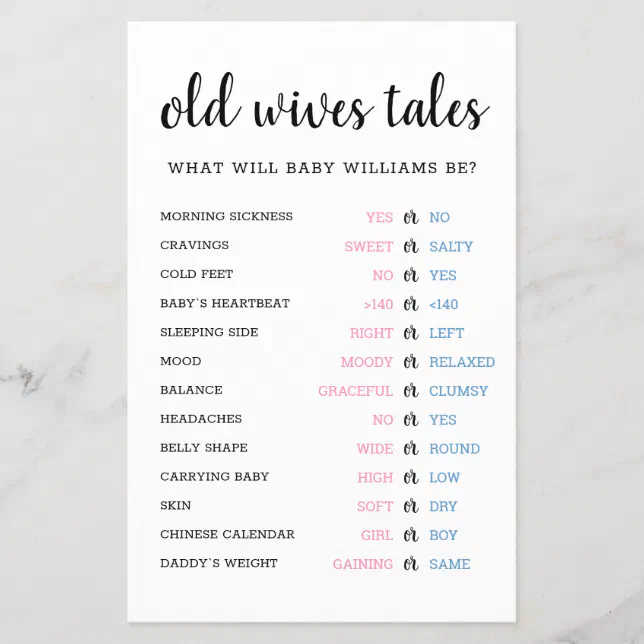 Old wives tales outlet gender