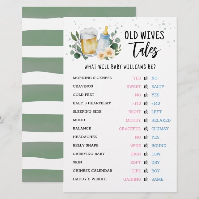 Old Wives Tales Gender Reveal Baby Shower Game (Front/Back)
