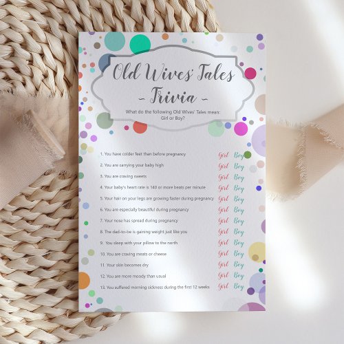 Old Wives Tales Gender Reveal Baby Shower Game