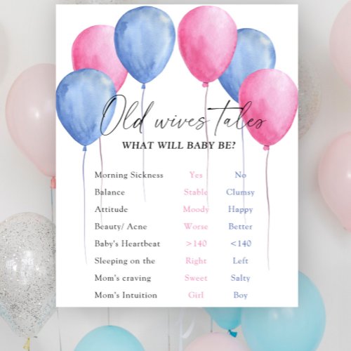 Old Wives Tales Gender Reveal Board  Poster