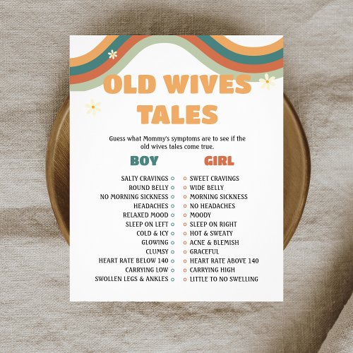 Old Wives Tales Retro Groovy Baby Shower Game Flyer
