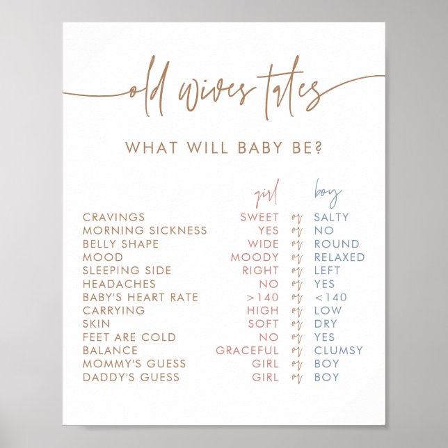 Old Wives Tales Sign | Boho Gender Reveal Game   (Front)