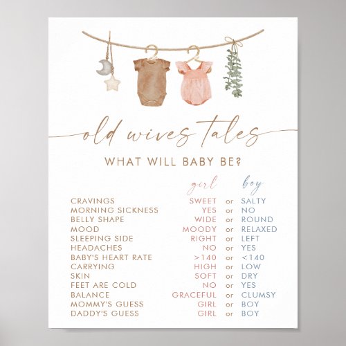 Old Wives Tales Sign  Gender Reveal Game  