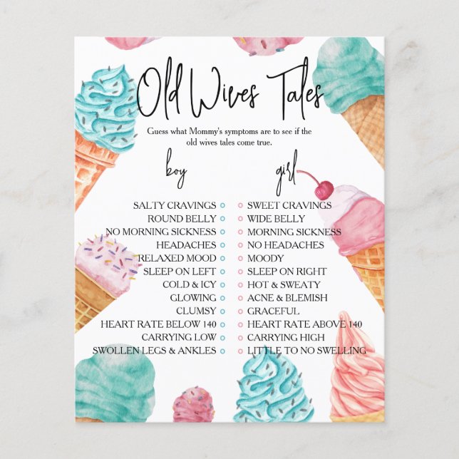 Old Wives Tales What's the Scoop Baby Shower Game (Front)