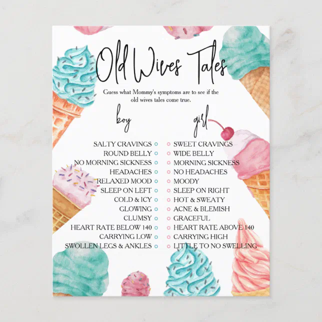 Old Wives Tales What's the Scoop Baby Shower Game Zazzle