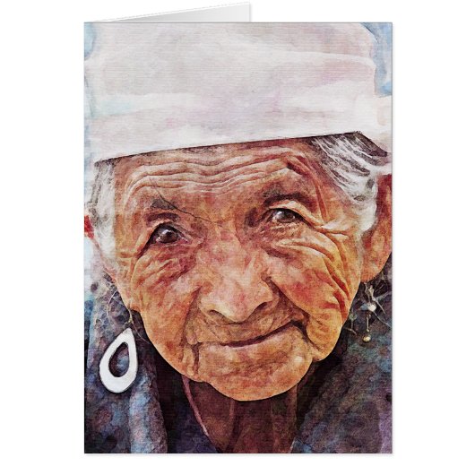 Old Woman cool watercolor portrait painting (Front)