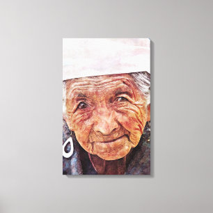Old Woman cool watercolor portrait painting Canvas Print