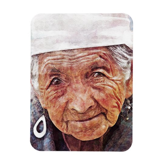 Old Woman cool watercolor portrait painting Magnet