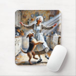 Old Woman Dancing With Dog Mouse Pad