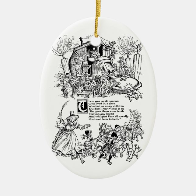 Old Woman in a Shoe Nursery Rhyme Ceramic Ornament (Front)