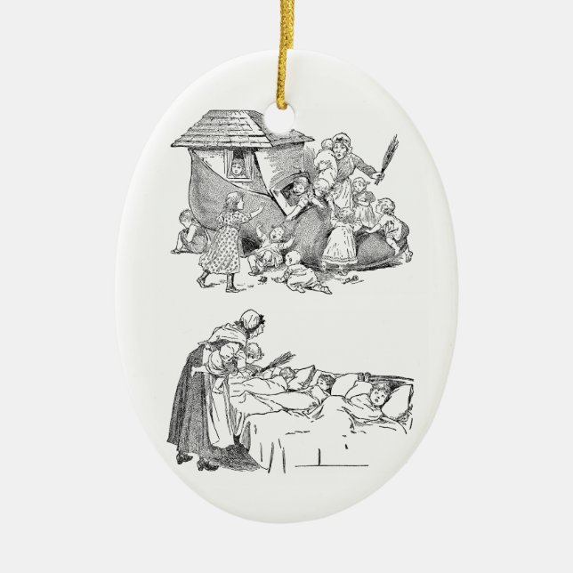 Old Woman Living in Shoe Nursery Rhyme Ceramic Ornament (Front)