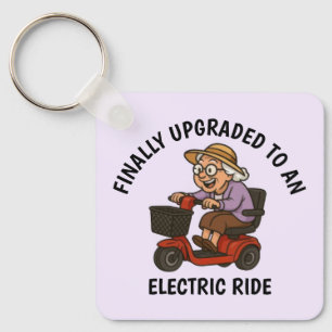 Old Woman on Scooter Keychain