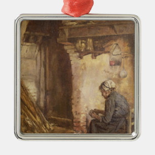 Old Woman Peeling Potatoes Metal Ornament