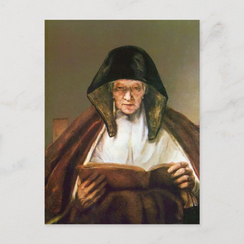Old woman reading by Rembrandt Postcard