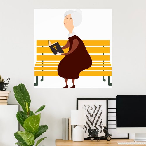 Old Woman Reading The Bible Poster