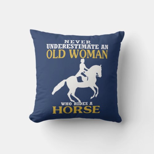 Old Woman Rides Horse Throw Pillow