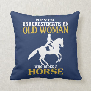 Old Woman Rides Horse Throw Pillow