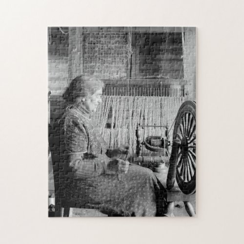 oLD wOMAN uSING sPINNING wHEEL 1930S PHOTOGRAPH Jigsaw Puzzle