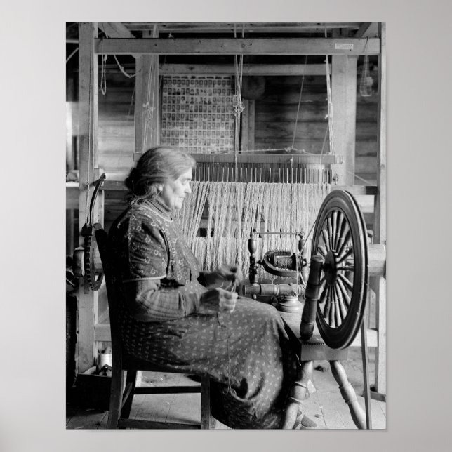 oLD wOMAN uSING sPINNING wHEEL 1930S PHOTOGRAPH Poster (Front)