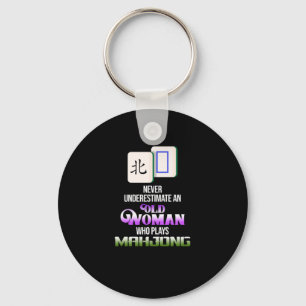 Old Woman Who Plays Mahjong Game Player Games Keychain