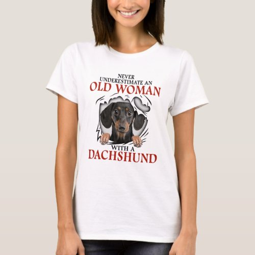 Old Woman With A Dachshund T_Shirt