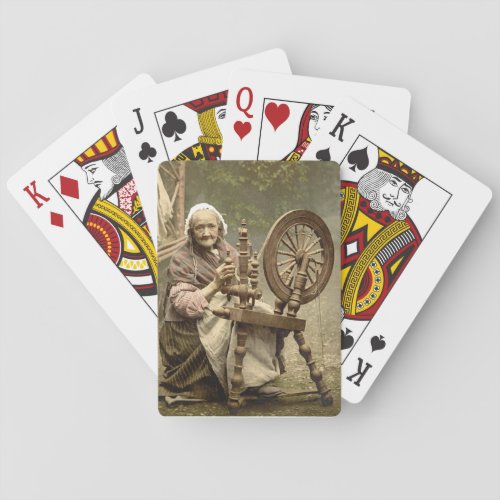 Old Woman With Spinning Wheel Playing Cards