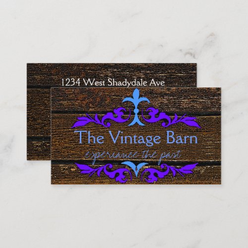 Old Wood and Blue Florish Business Card
