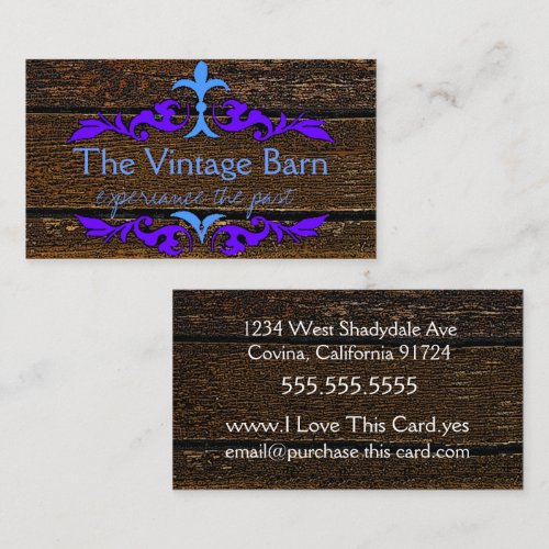 Old Wood &amp; Blue Scroll Business Cards