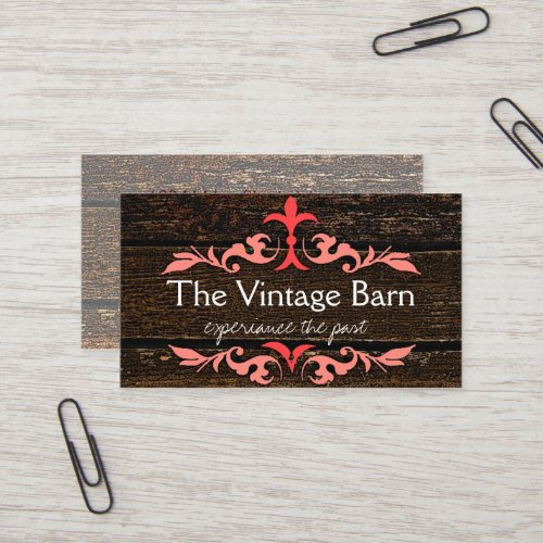 Old Wood &amp; Peach Scroll Business Card