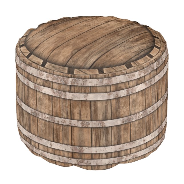 Old Wood Barrel Pouf (Angled Front)