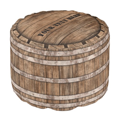 Old Wood Barrel Pouf with customizable lid text