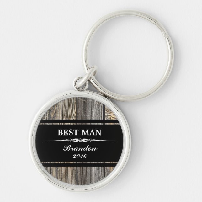 Old Wood Black BEST MAN Wedding Keychain (Front)