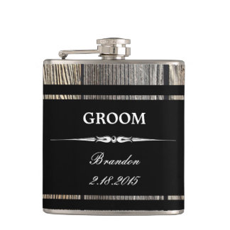 Old Wood Black GROOM Wedding Flask