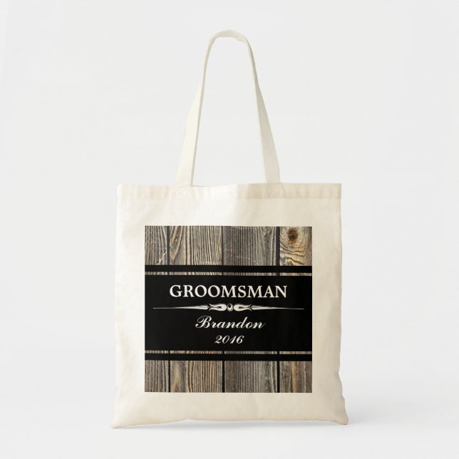 Old Wood Black GROOMSMAN Wedding Tote Bag (Front)