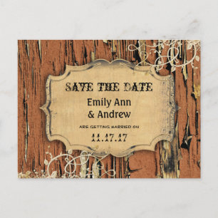 Old Wood Country Chic Gold Vine Save the Date Announcement Postcard