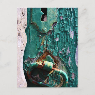 Old Wood Door Lock Azores Portugal Postcard