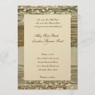 Old Wood Floral Wedding Invitation--Gold Tint Invitation