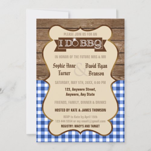 Old Wood Gingham I DO BBQ Engagement Party Invite