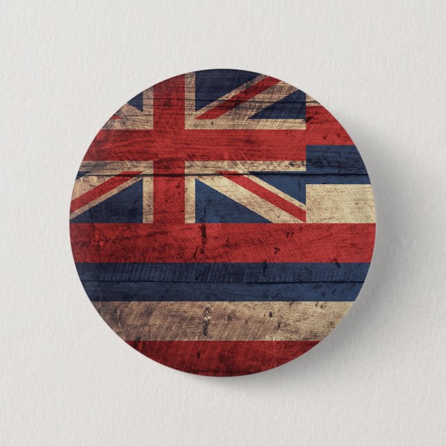 Old Wood Hawaii Flag; Pinback Button (Front)