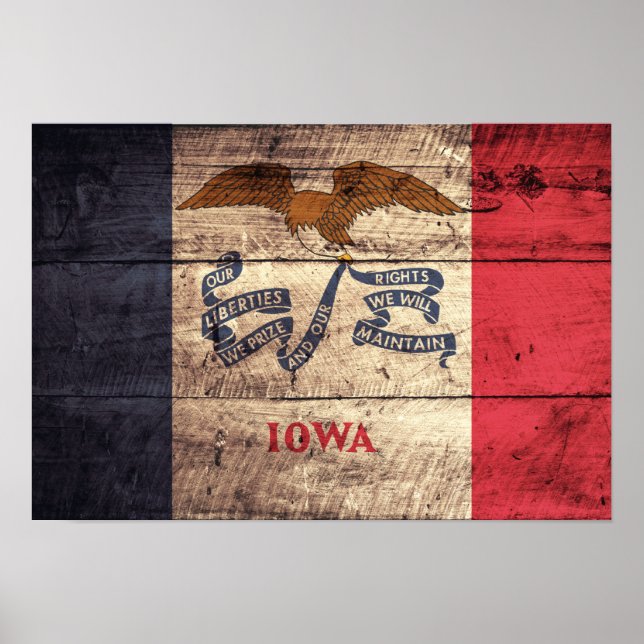 Old Wood Iowa Flag; Poster (Front)