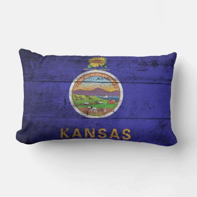 Old Wood Kansas Flag; Lumbar Pillow (Front)